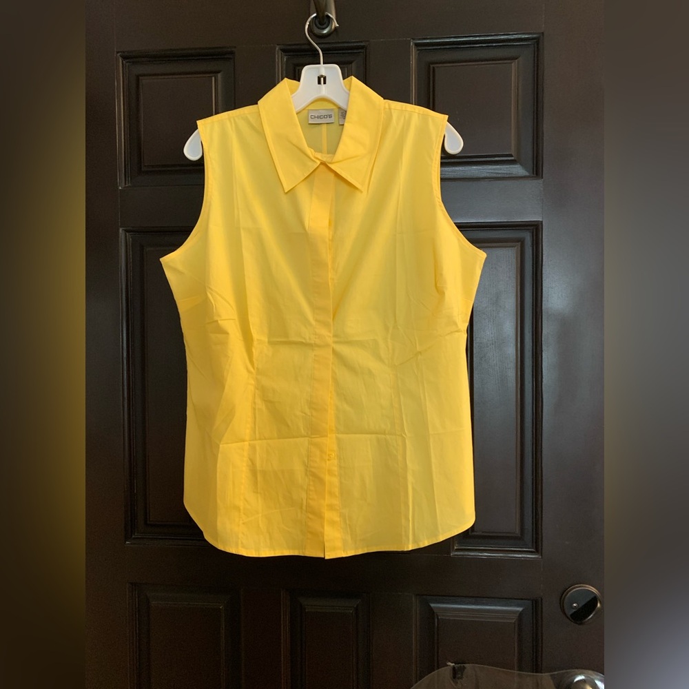 Chico's Yellow Sleeveless Button Down Shirt size 2(L)